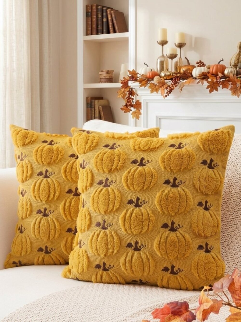 Fall Pumpkin Throw Pillow -Mustard Yellow